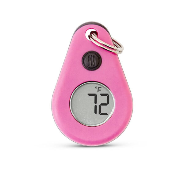 Thermodrop-buitensport-thermometer-roze Pink ThermoWorks ThermoDrop zipper-pull thermometer